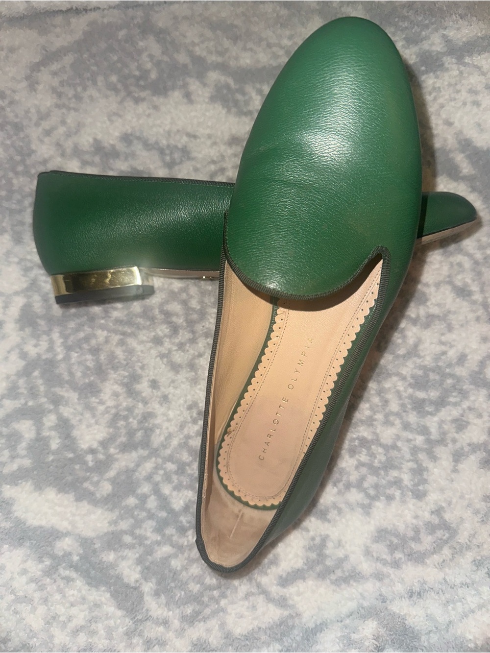 Charlotte Olympia ABC Flats in Green Calfskin Size 39.5